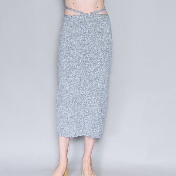 525. ROHE FRAMES Knit Miro Skirt in Navy Melange NWT Sz 34 - Picture 1 of 6